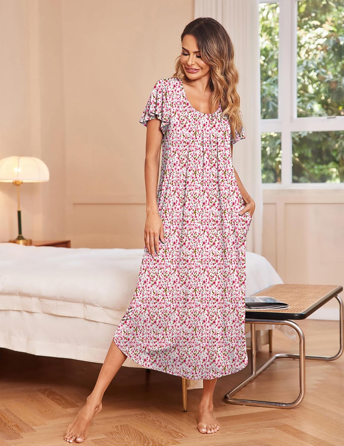 Ekouaer 3 Pack Long Nightgowns for Women House Dress with Pocket Moo Moos