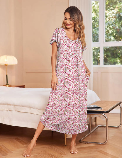 Ekouaer 3 Pack Long Nightgowns for Women House Dress with Pocket Moo Moos
