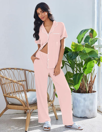 Ekouaer Pajamas for Women Set Button Up Soft Pjs Short Sleeve Lounge Sets