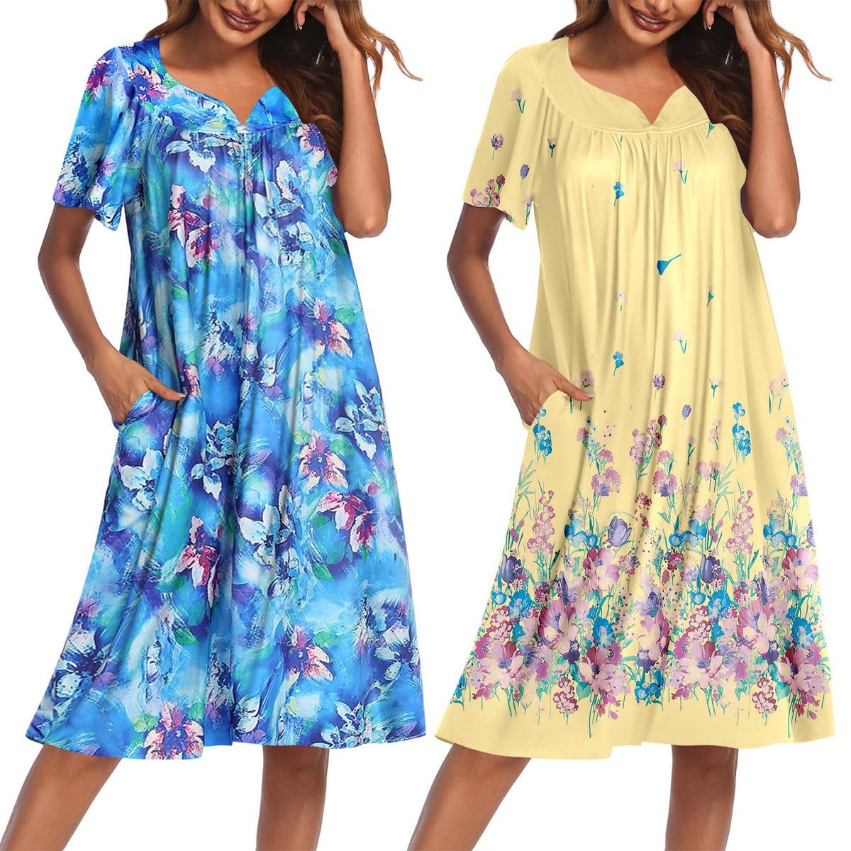 Ekouaer 2 Pack House Dresses for Women with Pockets Short Sleeve Moo Moos