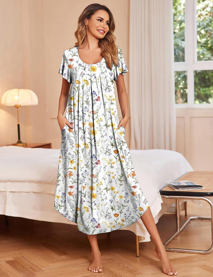 Ekouaer 3 Pack Long Nightgowns for Women House Dress with Pocket Moo Moos
