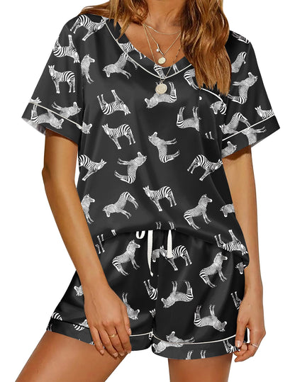 Ekouaer Silk Pajama for Women Short Sleeve Satin Pj Set Two Piece XS-XXL
