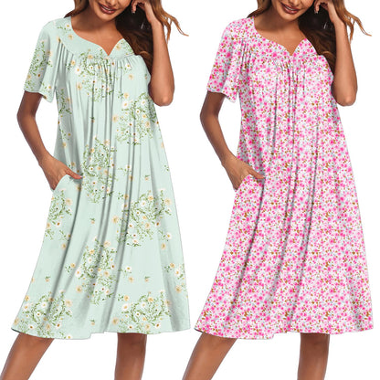 Ekouaer 2 Pack House Dresses for Women with Pockets Short Sleeve Moo Moos