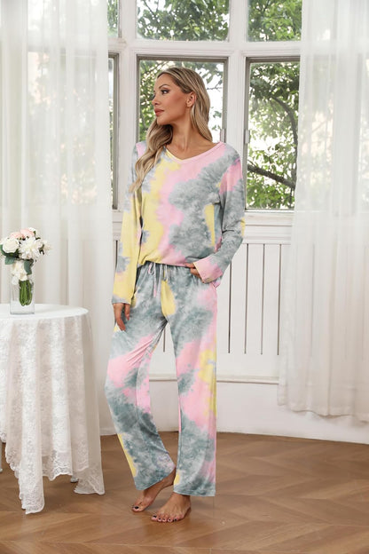 Ekouaer Women's 2 Pack Long Sleeve Pajama Sets V Neck Lounge Sets