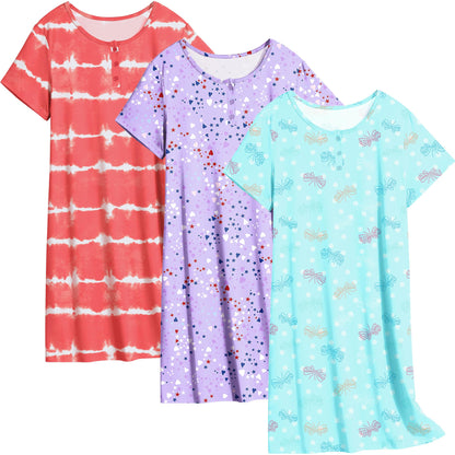 Ekouaer 3 Pack Women's Sleepshirts Soft Sleepwear Short Sleeve T-Shirt Nightgowns Casual Sleepdress Nightshirts