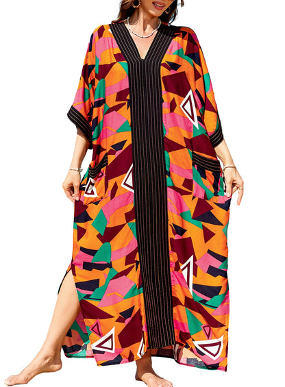 cthseie Women's Kaftan Dress Plus Size V-Neck Pocket Lightweight Swimwear Coverups Moomoo Nightgown Beach Loungewear