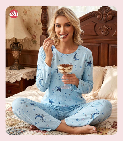 ENJOYNIGHT Womens Pajama Set Cotton Pjs Long Sleeve Sleepwear with Pockets