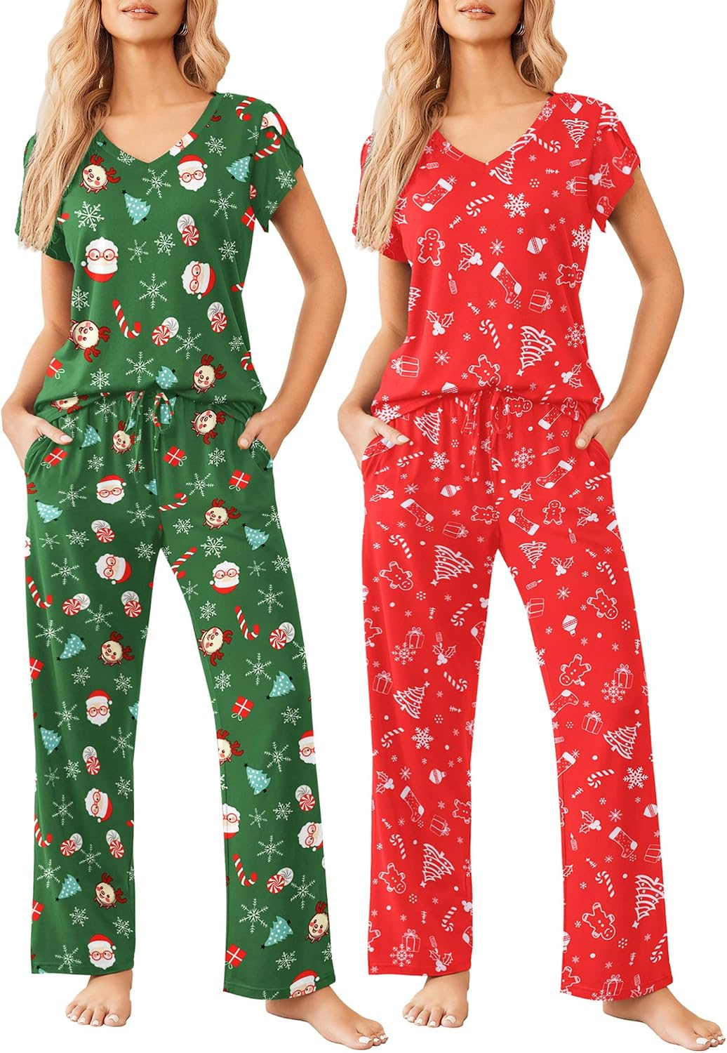Ekouaer 2 Pack Womens Pajama Set Short Sleeve Sleepwear Soft Pjs Lounge Set