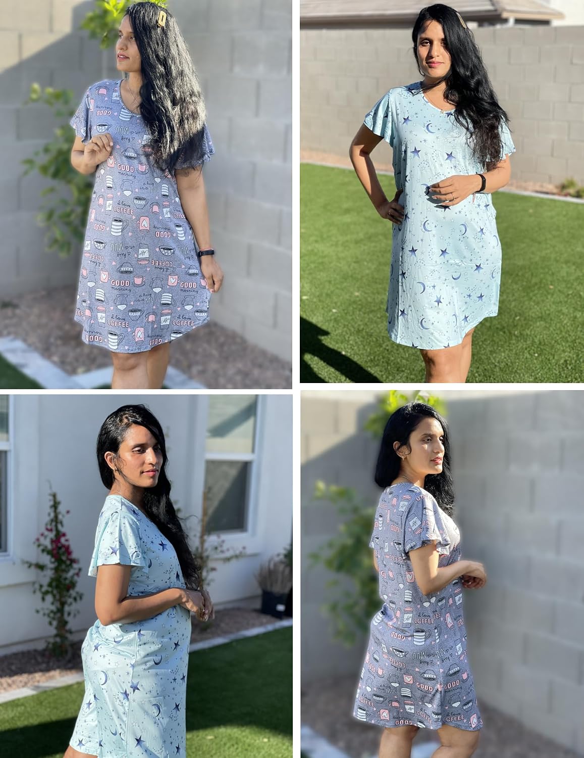 Ekouaer 2 Pack Nightgowns for Women Short Sleeve Nightshirt Soft Sleepdress