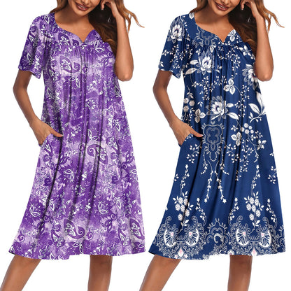 Ekouaer 2 Pack House Dresses for Women with Pockets Short Sleeve Moo Moos