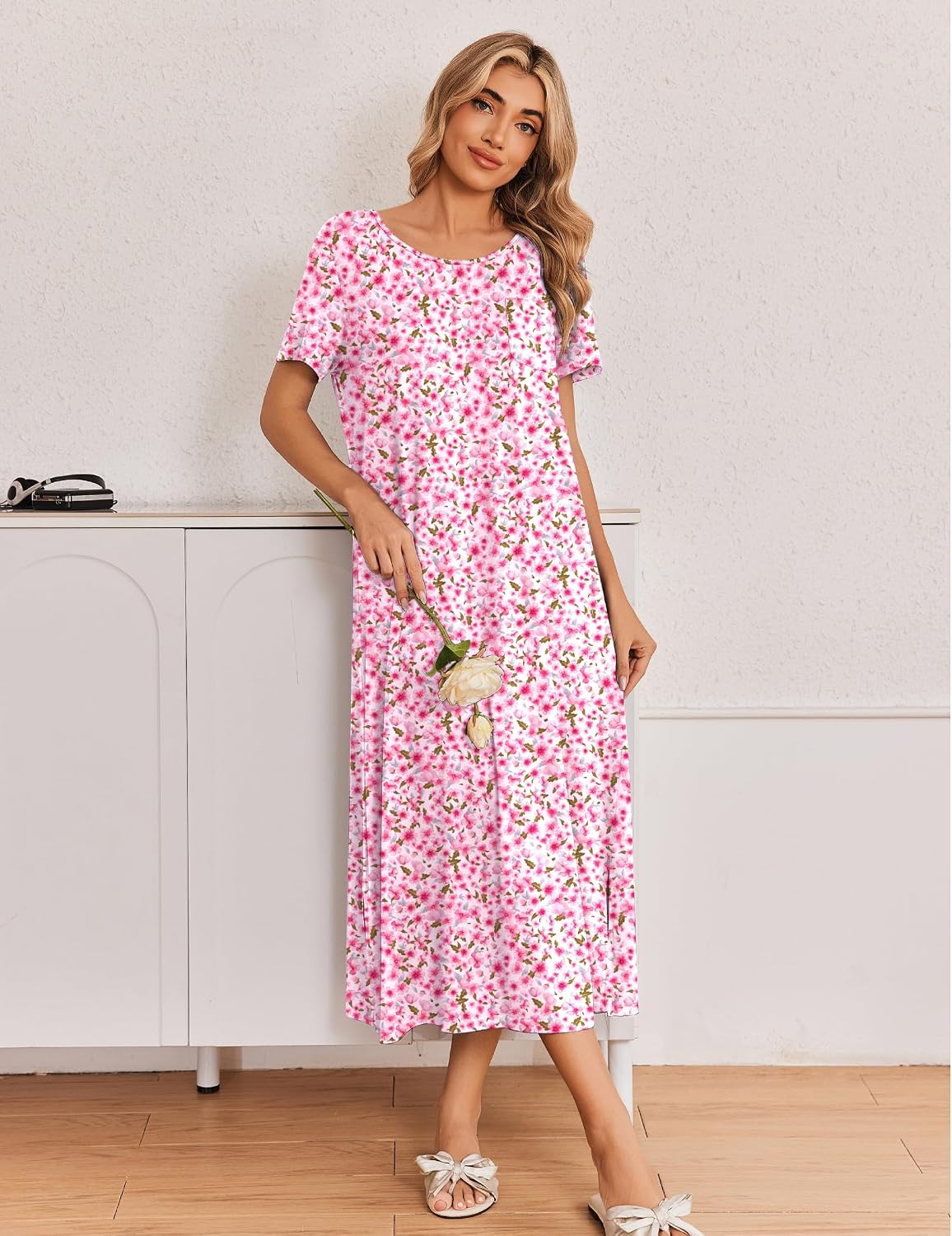 Ekouaer Long Nightgowns for Women 3 Pack Plus Size Short Sleeve House Dress