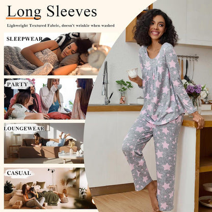 Findsweet Pajama Sets Women 2 Piece Long Sleeve Lounge Pj Sets Fall Outfits