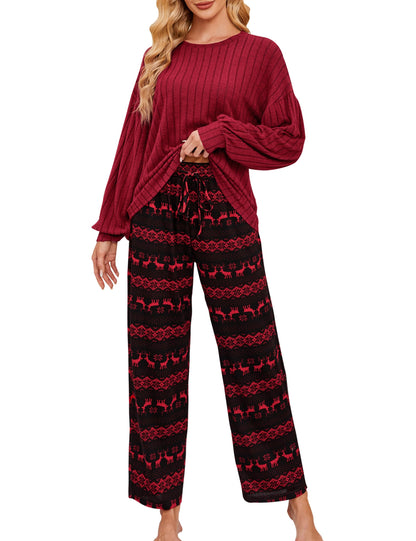 Blooming Jelly Women Ribbed Long Sleeve Pajama Sets Fall Loungewear Pockets