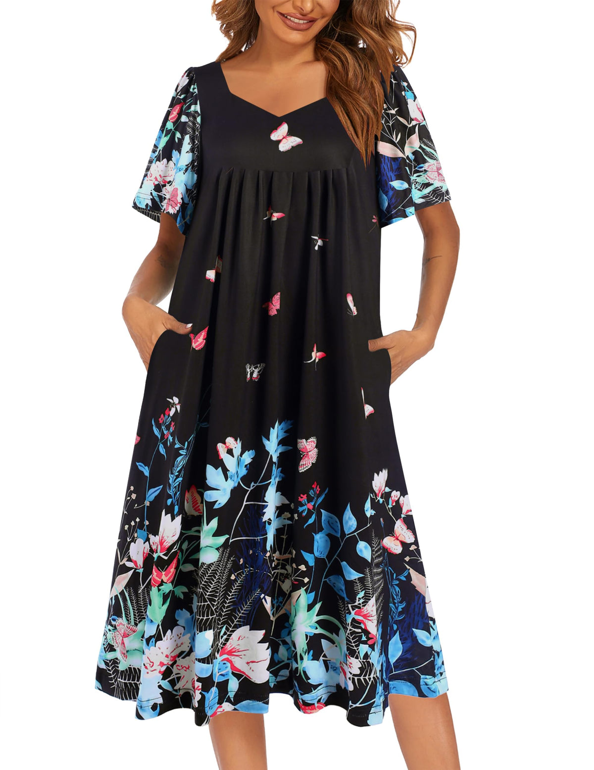 Ekouaer Womens Nightgown House Dress with Pockets Short Sleeve Moo Moos