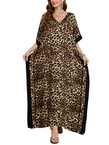 NFVNKJ Plus Size Mumu Dresses for Women - Boho Batwing Sleeve Caftan with Side Slits, Long Moo Moo Nightgown & Beach Cover Up