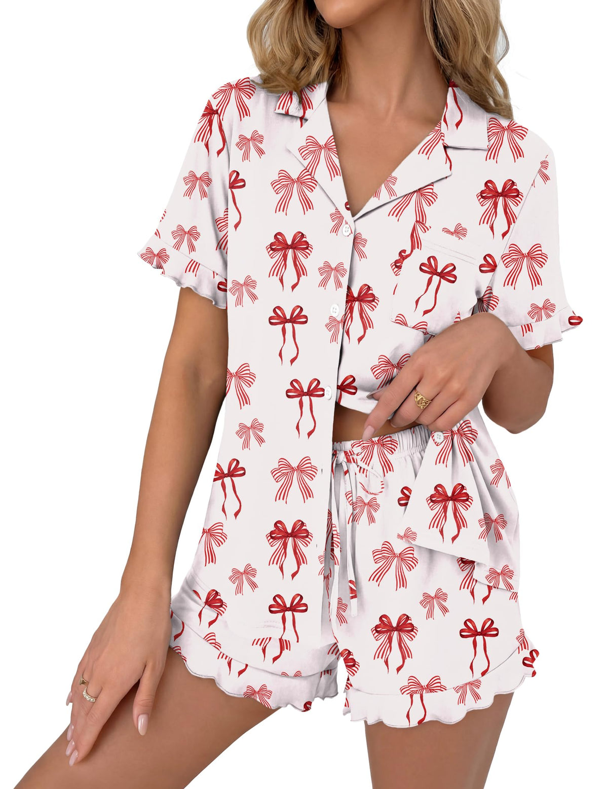 Ekouaer Pajamas Set for Women Button Down Pjs Lounge Sets Ruffle Sleepwear