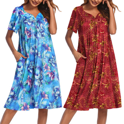 Ekouaer 2 Pack House Dresses for Women with Pockets Short Sleeve Moo Moos