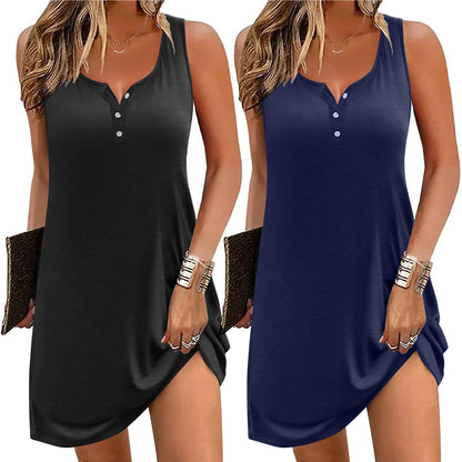 Ekouaer Tank Nightgowns for Women 2 Pack Sexy Night Gown Sleeveless Sleepwear Soft Sleep Dress Button Sleepshirt