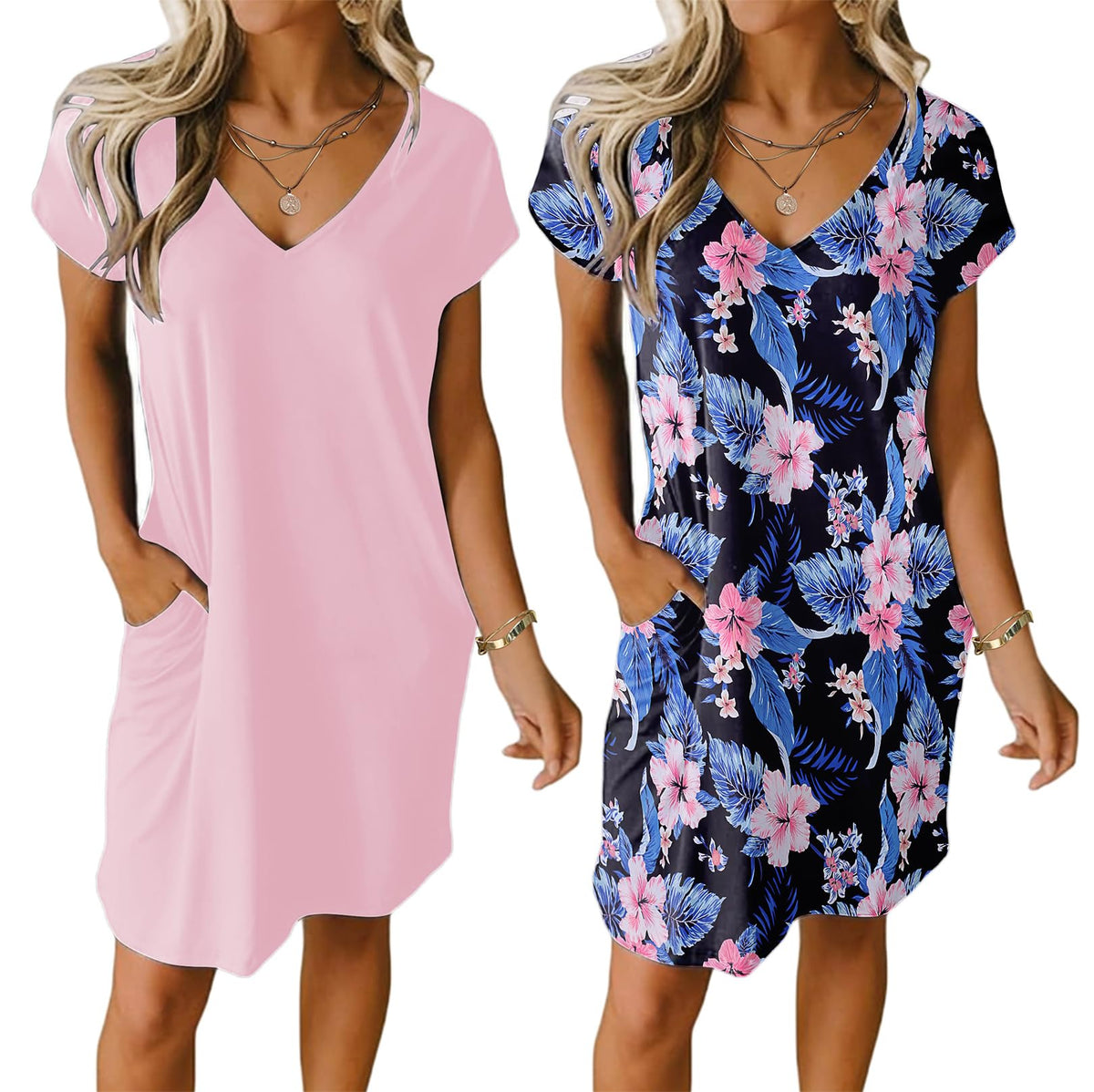 Ekouaer Womens 2 Pack Nightgown with Pockets Short Sleeve Night Shirts