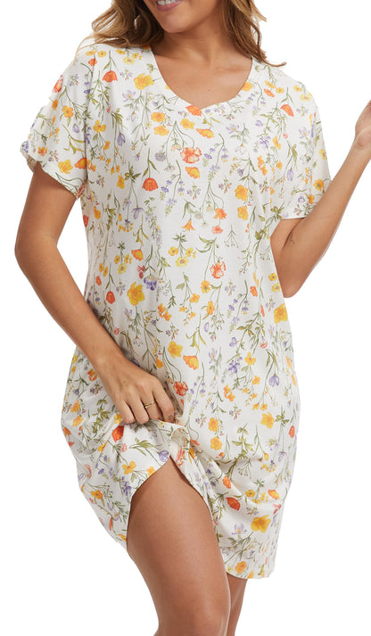 Nightgowns for Women Soft Cotton Sleep Shirts Short Sleeve Sleepwear
