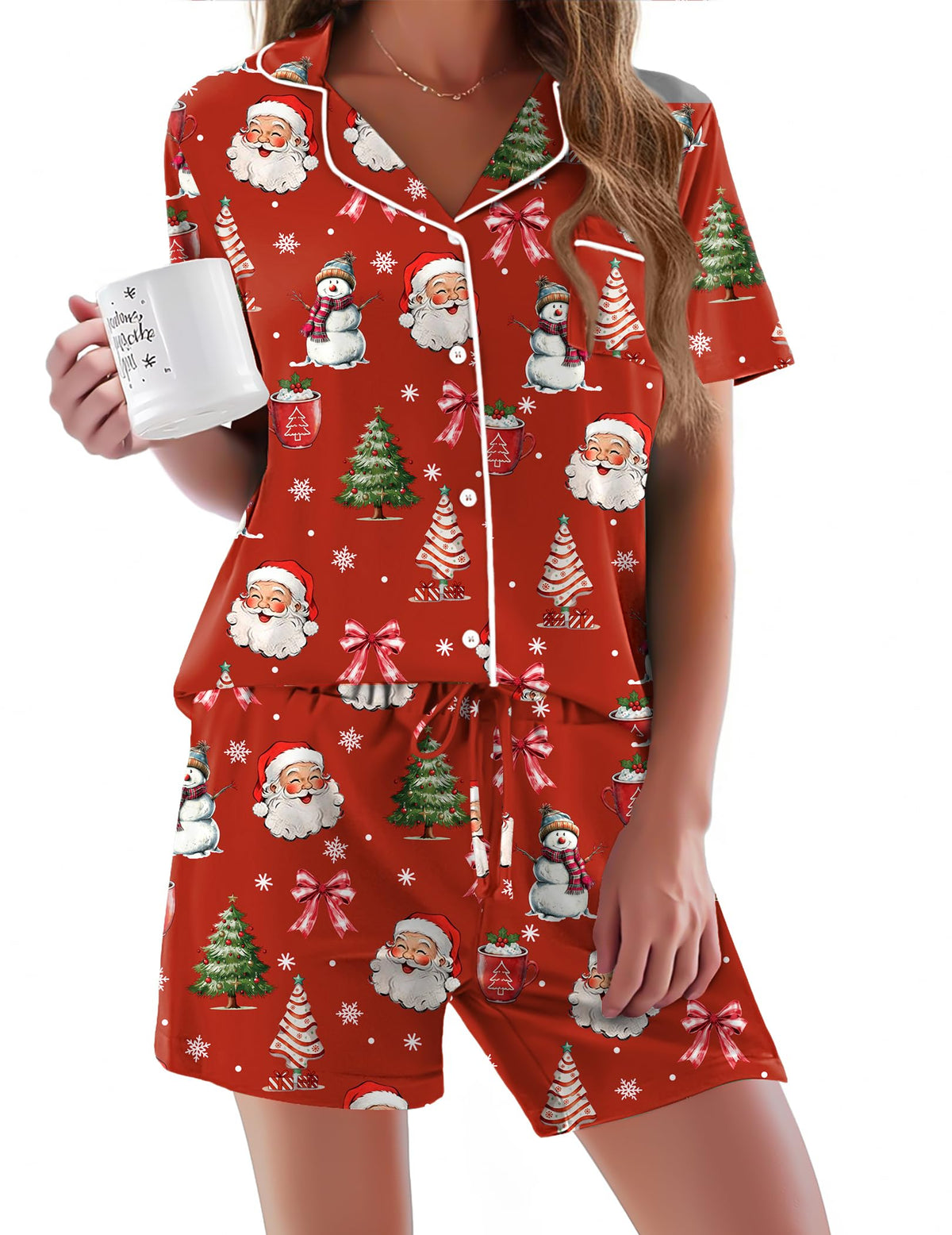 Ekouaer Pajamas Set for Women Short Sleeve Sleepwear Button Down Pj XS-XXXL