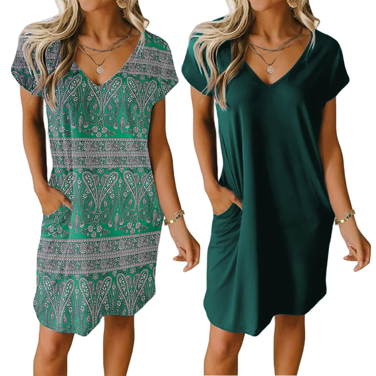Ekouaer Womens 2 Pack Nightgown with Pockets Short Sleeve Night Shirts