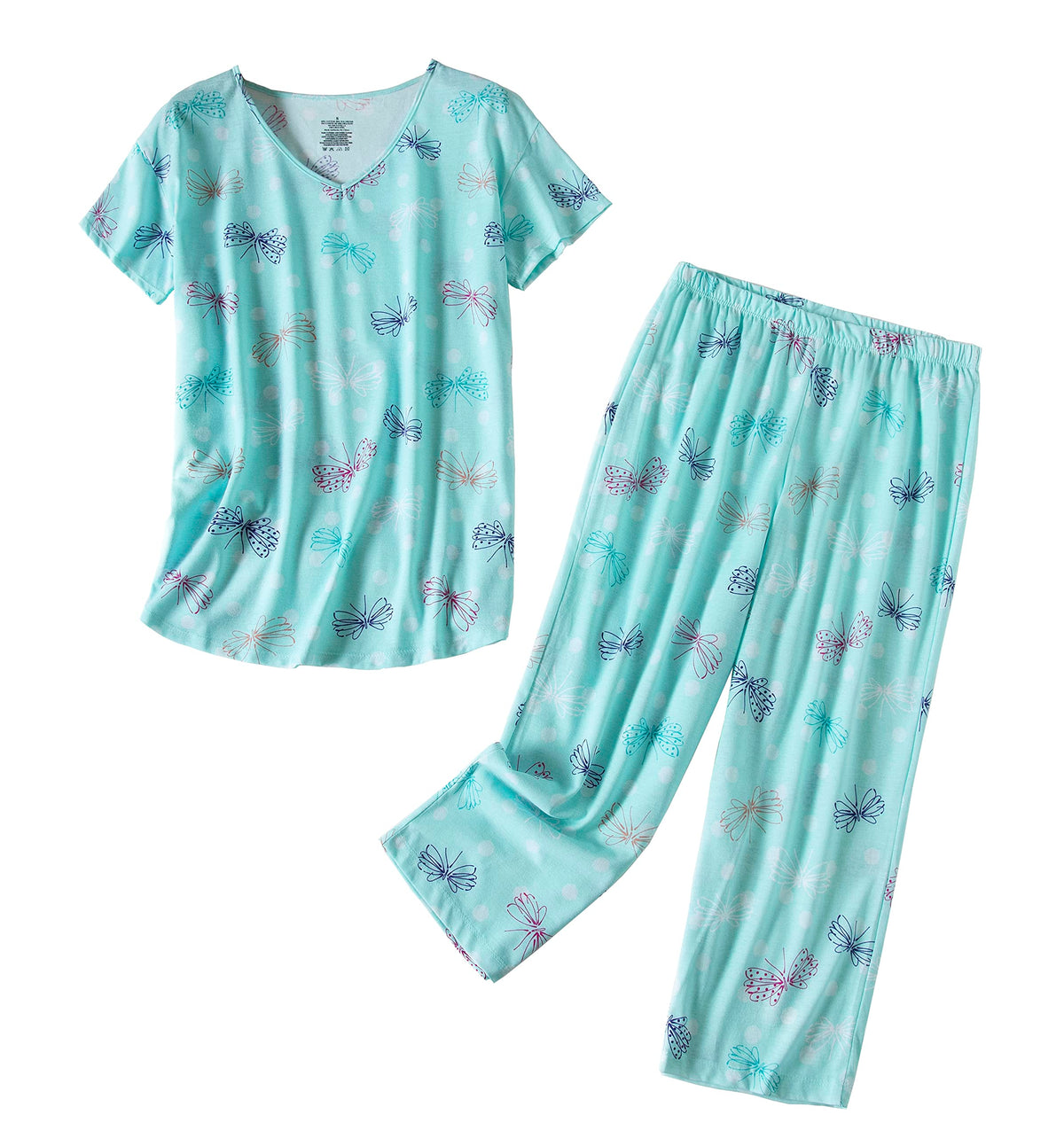 Inadays Womens Pajama Sets Cotton Short Sleeve Top With Capri Pants Pjs