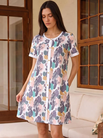 YOZLY House Dress for Women Short Sleeve House Coats Dusters Robe Moomoo nightgowns with Pockets