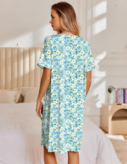 Ekouaer Nightgowns for Women House Dress with Pockets Snap Front House Coat