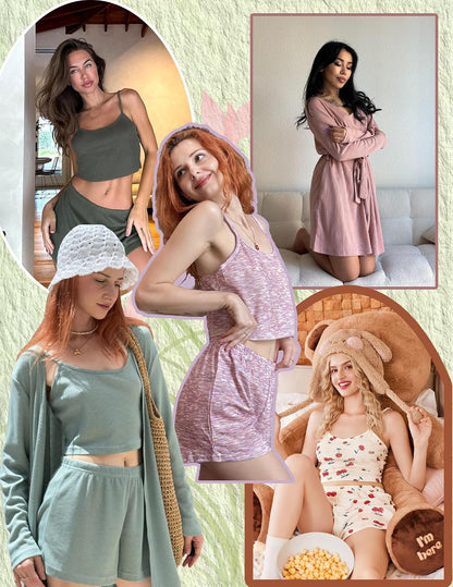 Ekouaer Pajamas for Women Set 3 Piece Soft Waffle Knit Loungewear Outfit