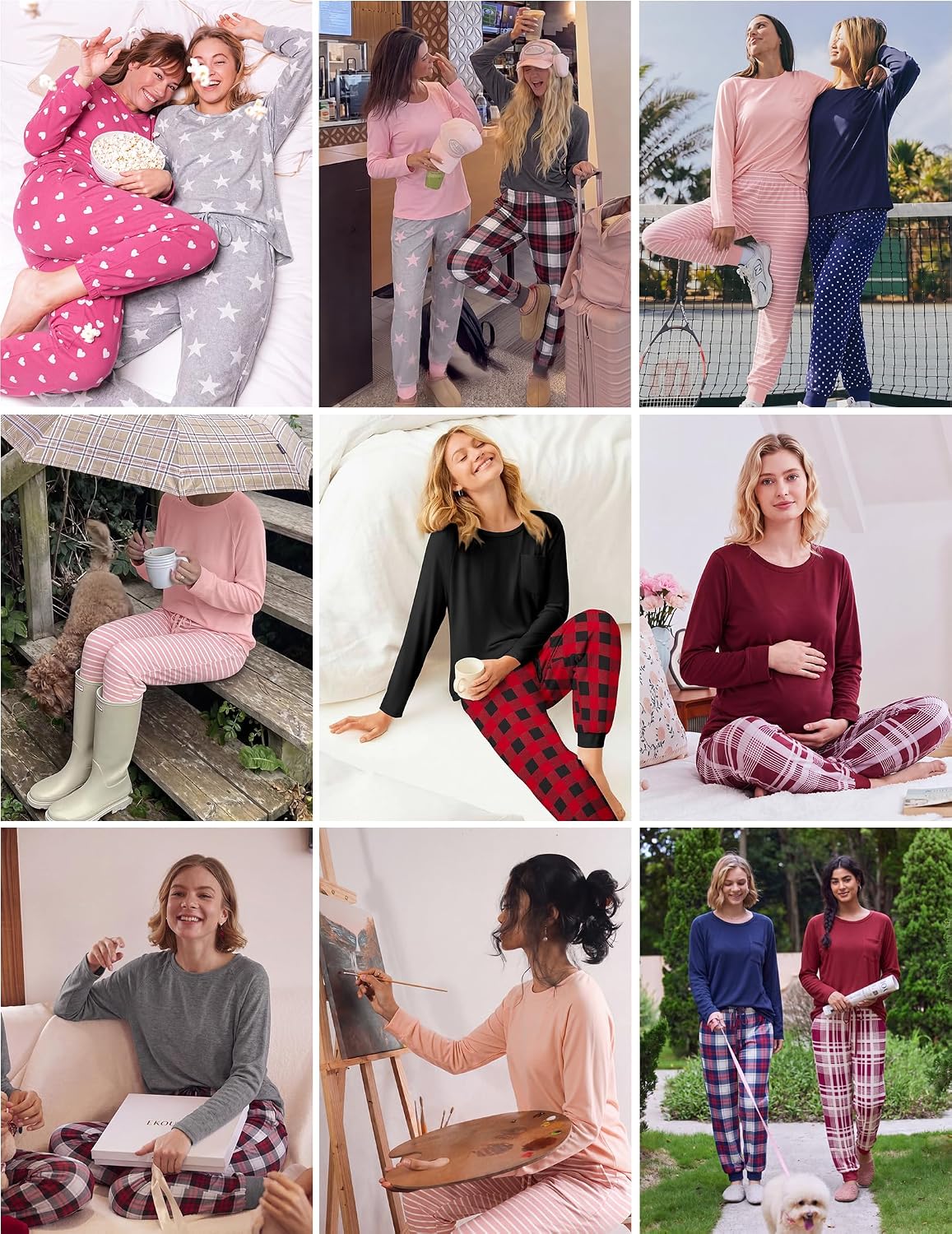 Ekouaer 2 Pack Womens Pajama Sets Long Sleeve Pjs Soft Comfy Lounge Set