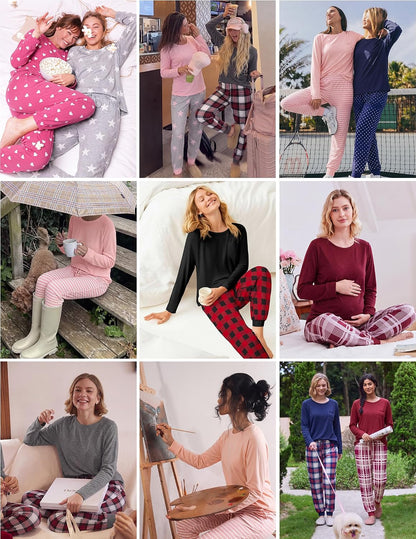 Ekouaer 2 Pack Womens Pajama Sets Long Sleeve Pjs Soft Comfy Lounge Set