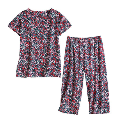 PNAEONG Womens Pajama Set Cotton Short Sleeve Top with Capri Pants Soft Pjs