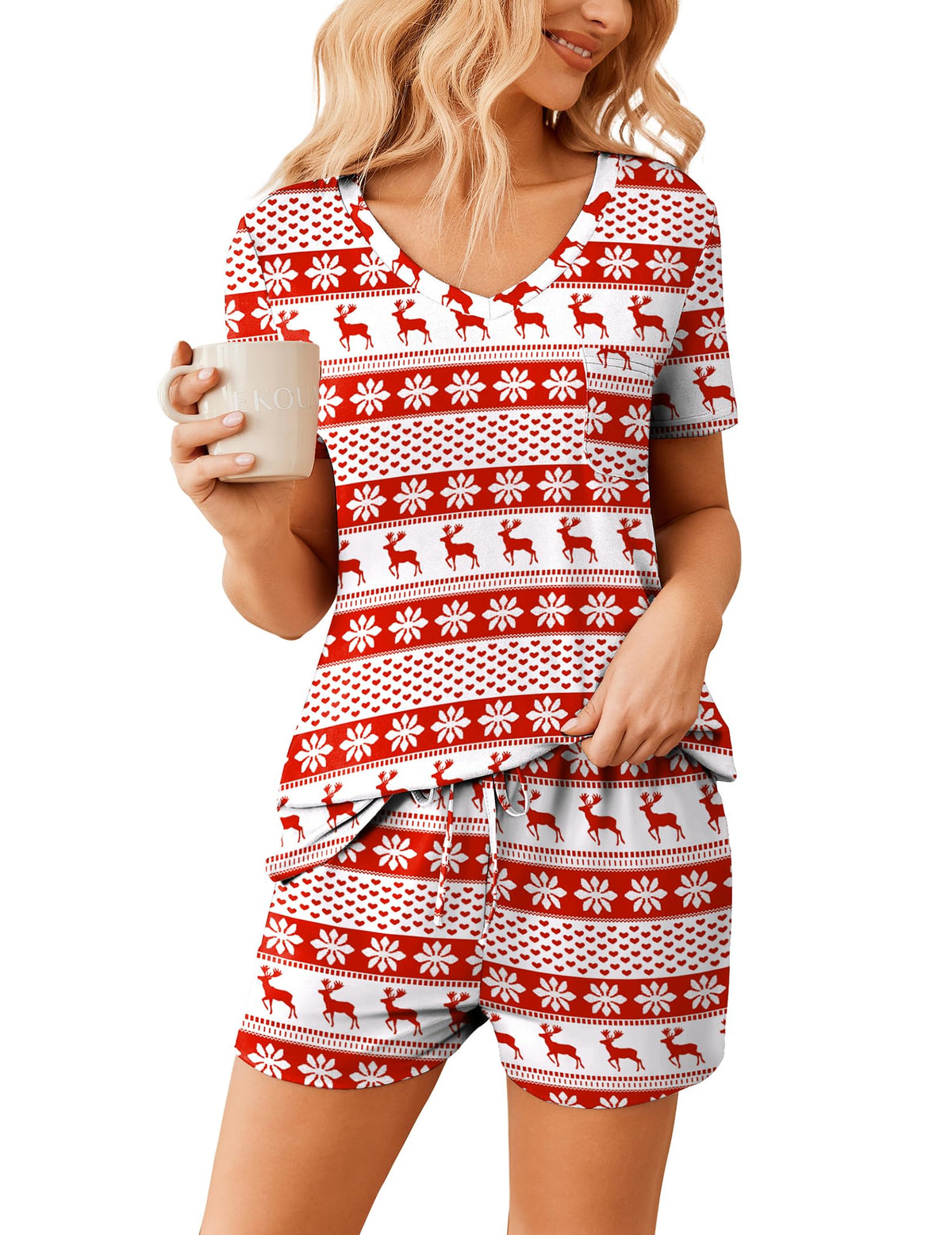 Ekouaer Womens Pajama Sets Shorts Soft 2 Piece Lounge Set with Chest Pocket