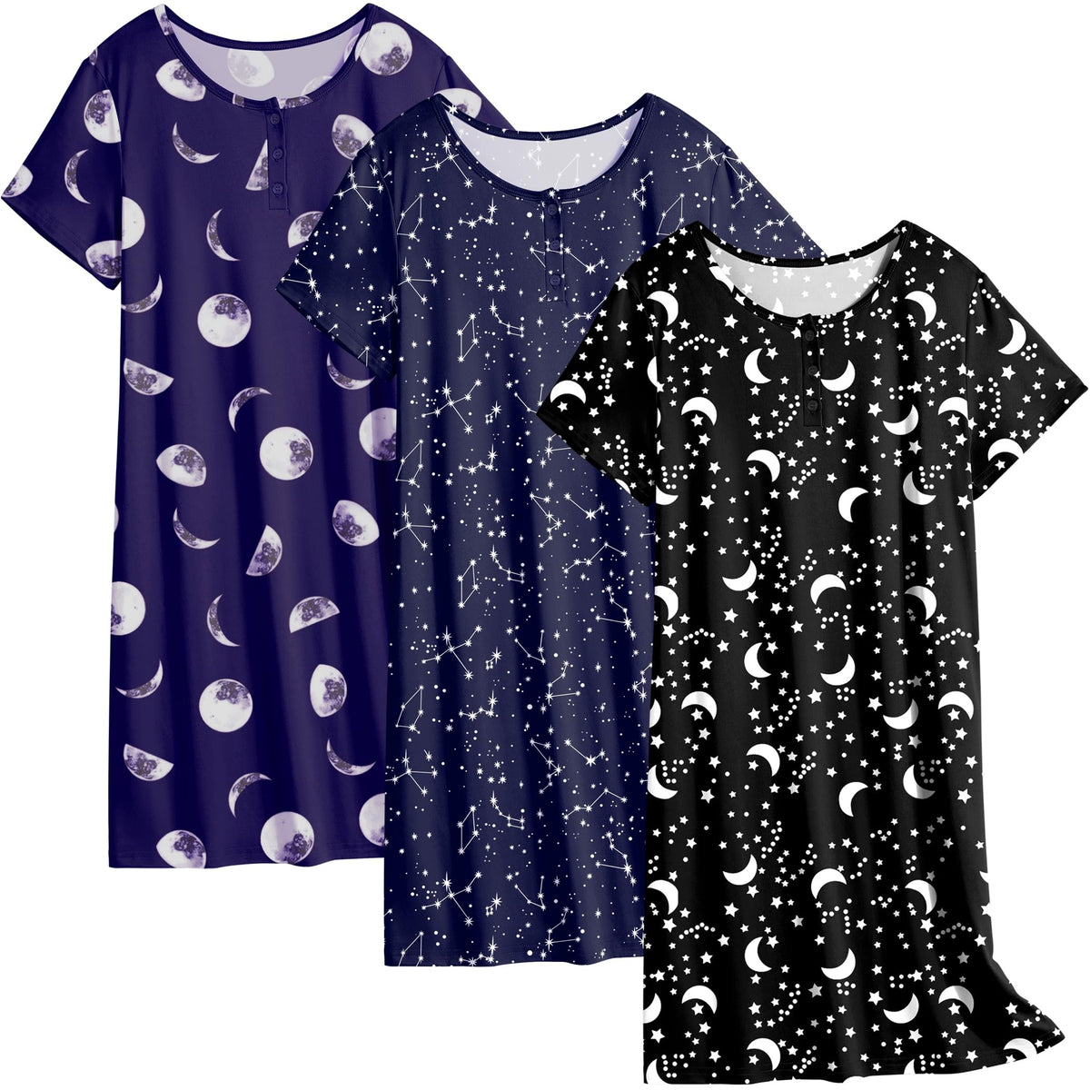 Ekouaer 3 Pack Women's Sleepshirts Soft Sleepwear Short Sleeve T-Shirt Nightgowns Casual Sleepdress Nightshirts