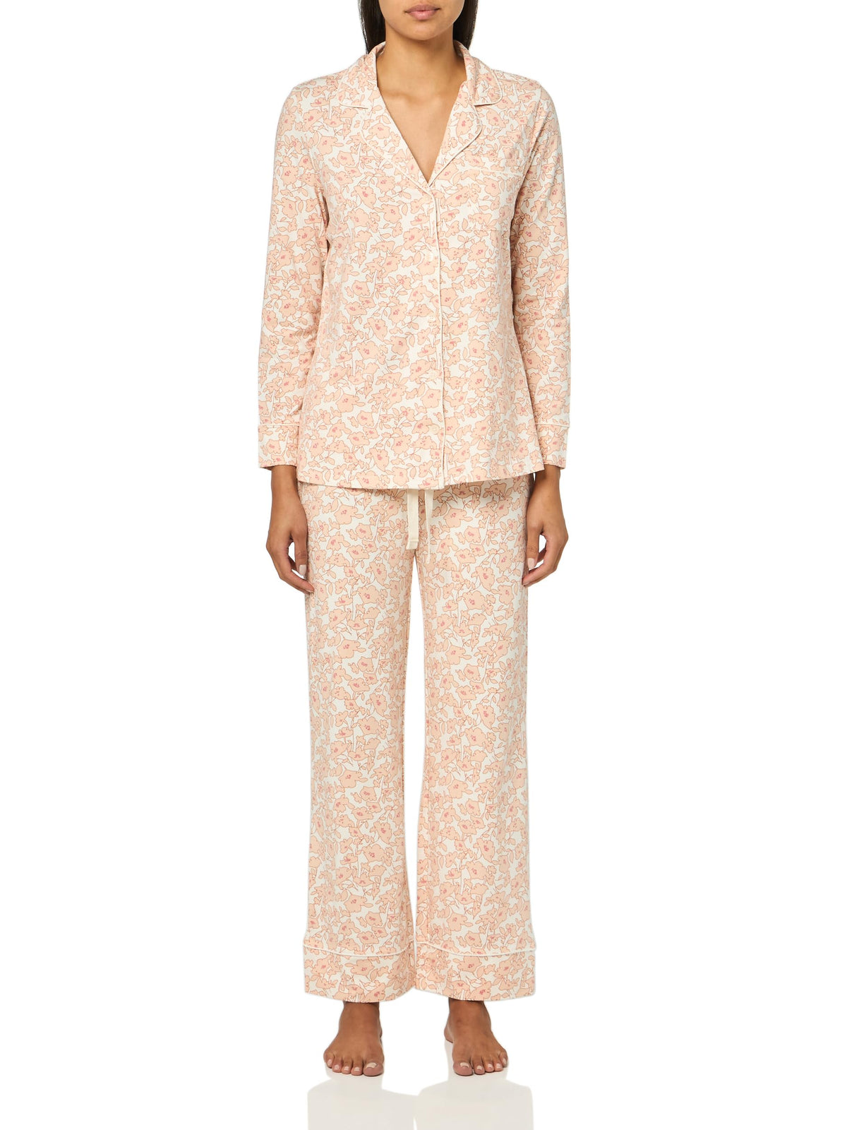 Amazon Essentials Women's Cotton Modal Long-Sleeve Notch Collar Shirt and Full-Length Elastic Waist Pajama Pant Set