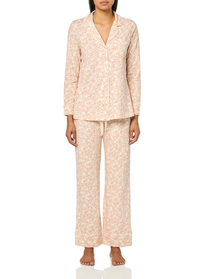 Amazon Essentials Women's Cotton Modal Long-Sleeve Notch Collar Shirt and Full-Length Elastic Waist Pajama Pant Set