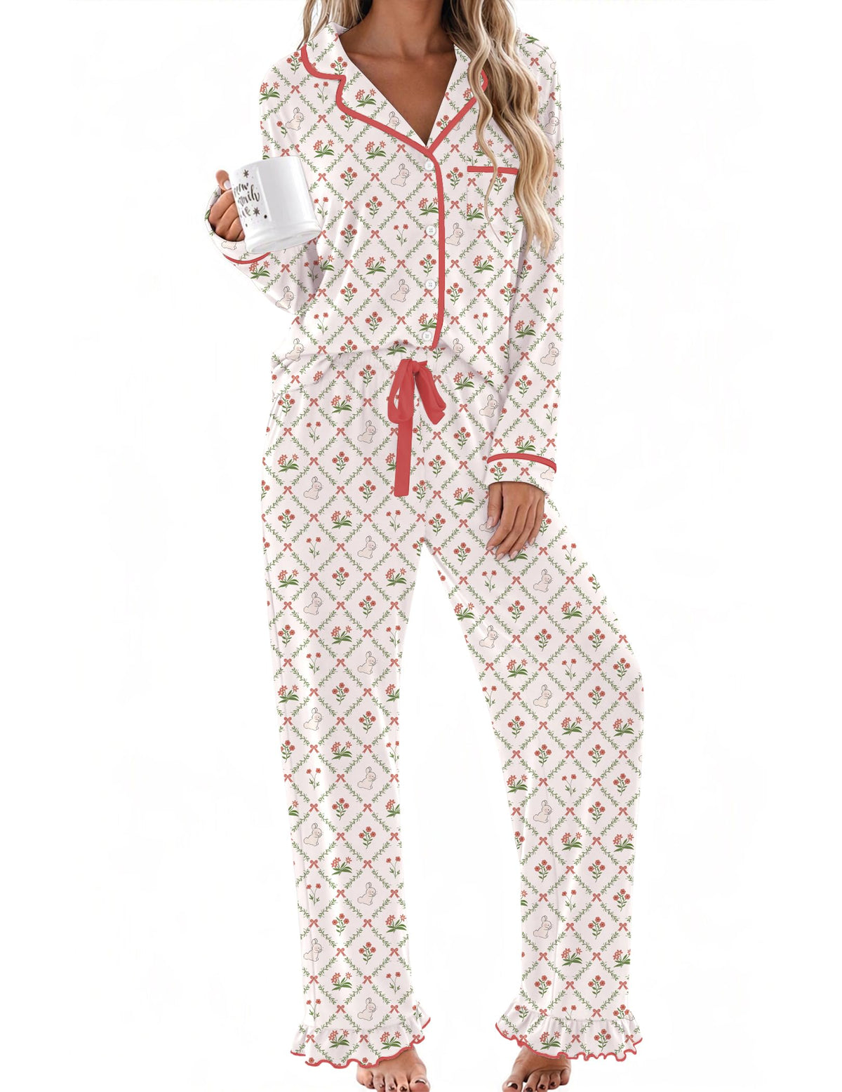 Ekouaer Womens Pajama Sets Long Sleeve Sleepwear Button Down Pjs Loungewear