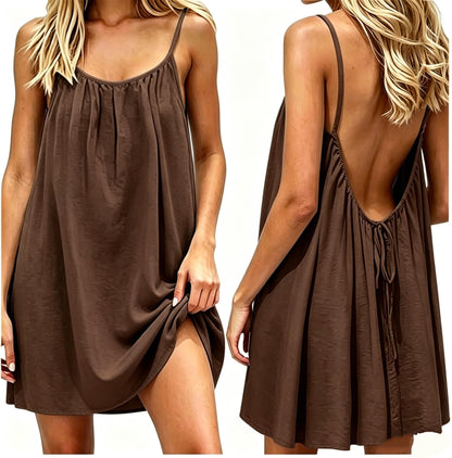 Backless Cami Dress for Women Short Mini Backless Dress Sleeveless Cami Lounge Dress Above Knee House Dress
