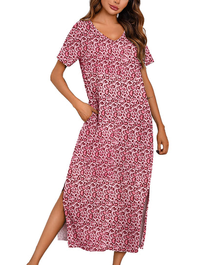 Marvmys Women Short Sleeve Nightgown Cotton Long Nightshirts with Pocket