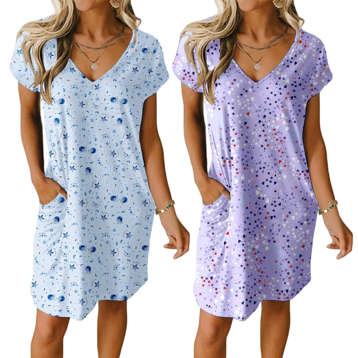 Ekouaer Womens 2 Pack Nightgown with Pockets Short Sleeve Night Shirts