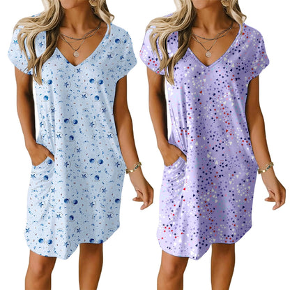 Ekouaer Womens 2 Pack Nightgown with Pockets Short Sleeve Night Shirts