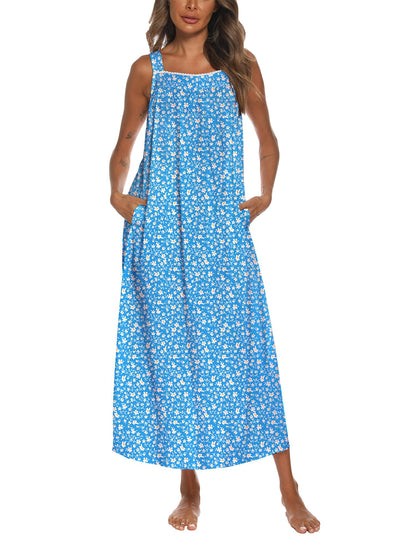 YOZLY Cotton Nightgowns for Women Embroidery Sleeveless Night Gown with Pockets S-XXXL