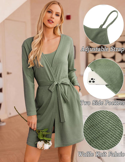 Ekouaer Pajamas for Women Set 3 Piece Soft Waffle Knit Loungewear Outfit