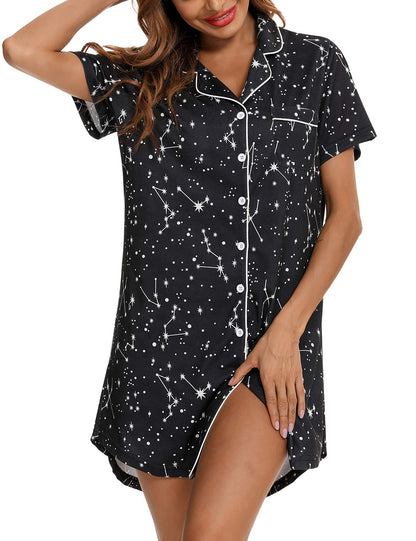 Senert Nightgowns for Women Button Down Sleeve Sleep Shirt Night Gowns