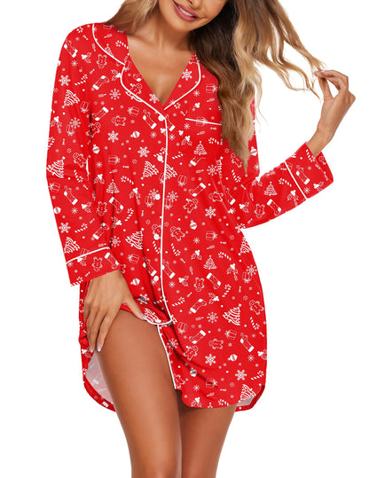 Ekouaer Nightgowns for Women Long Sleeve Night Gown Button Pajama Dress