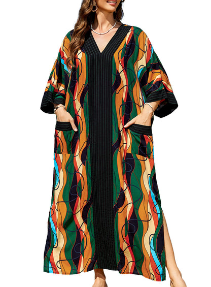 cthseie Women's Kaftan Dress Plus Size V-Neck Pocket Lightweight Swimwear Coverups Moomoo Nightgown Beach Loungewear