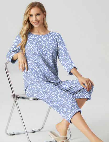 PrinStory Womens Pajama Sets Capri Pjs Soft Lounge Sets XS-4XL