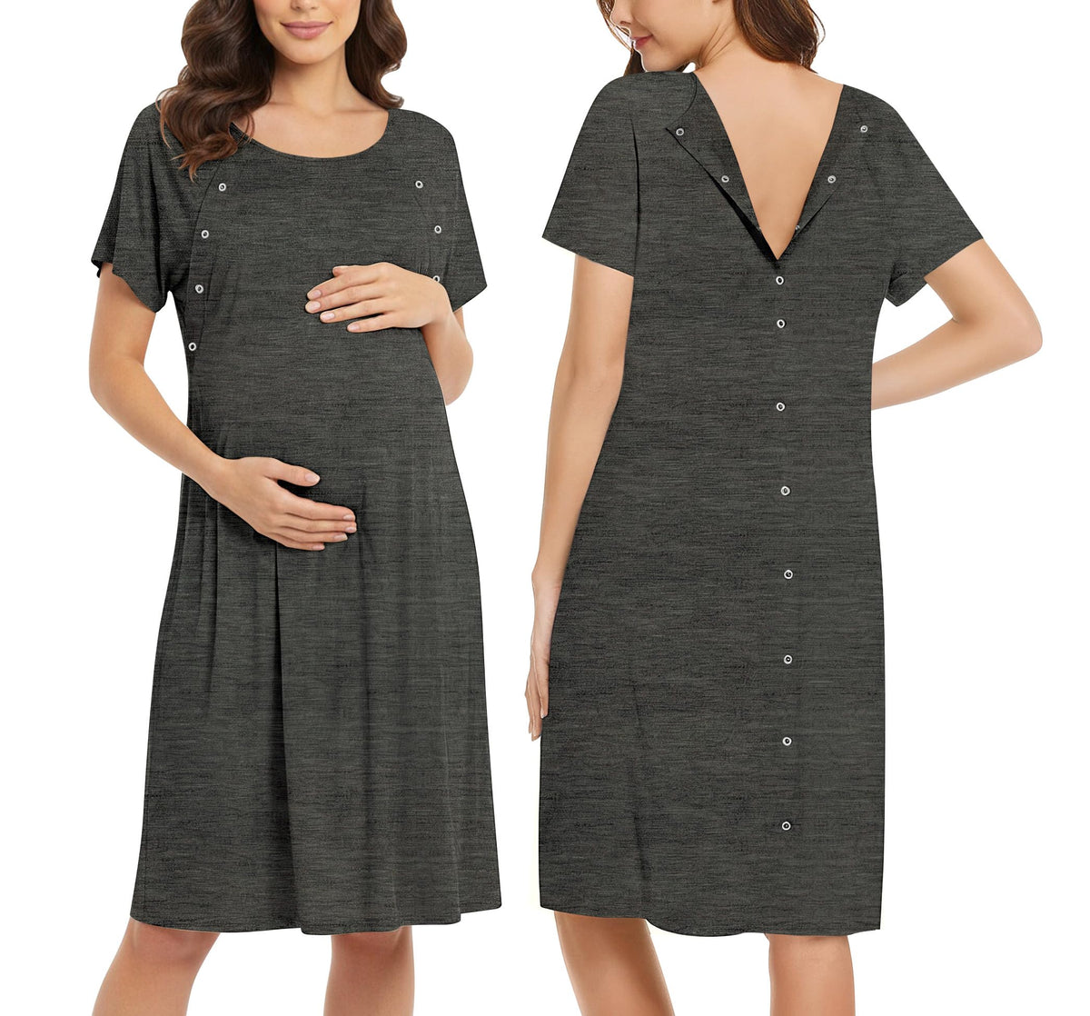 Ekouaer Women’s Nursing/Delivery/Labor/Hospital Nightdress Short Sleeve Maternity Nightgown with Button S-XXL