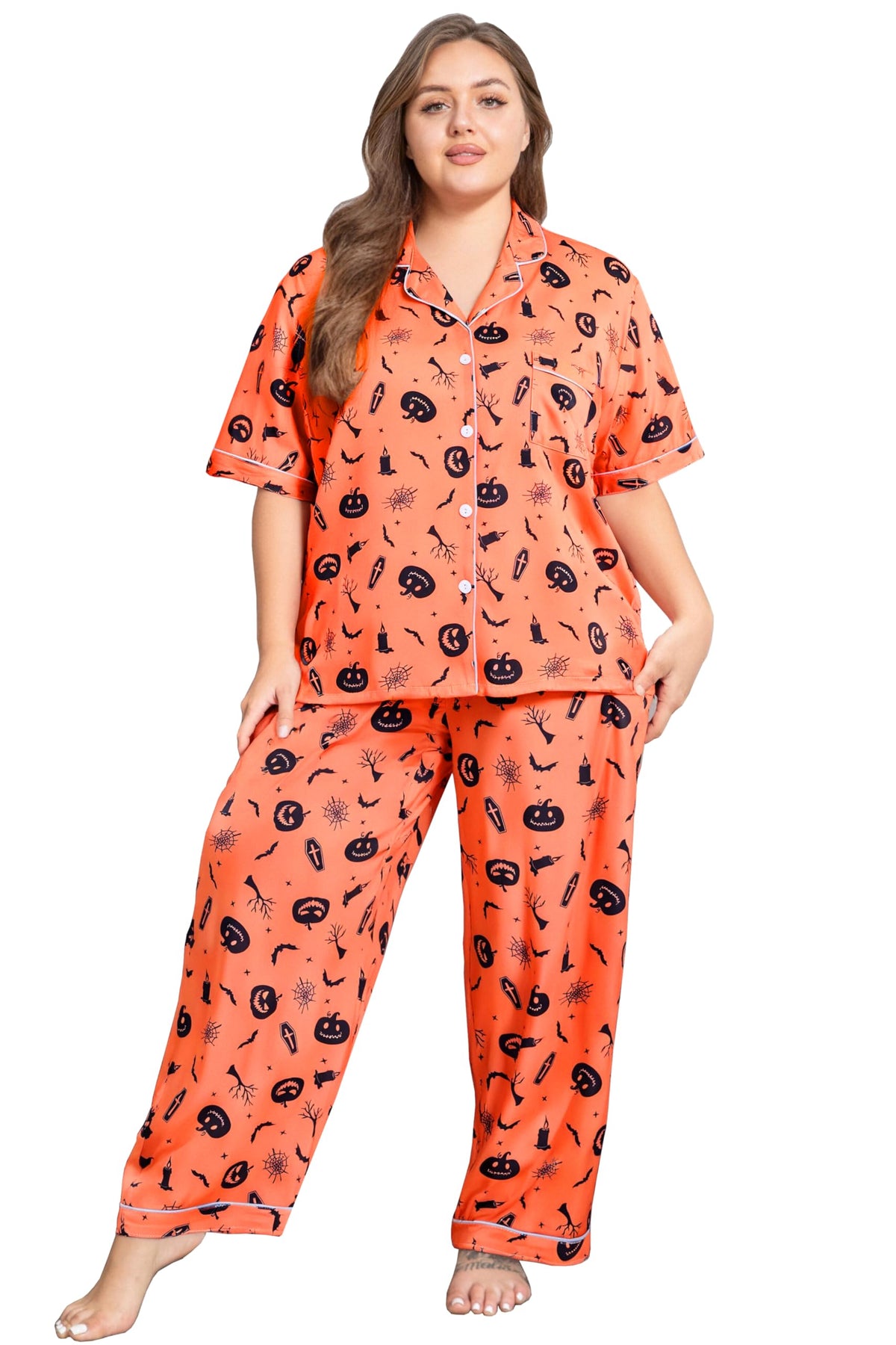 Vozanet Women's Plus Size Pajamas Button Down Shirt and Pants Soft Lounge Sets Bride Nighty Bottom with Pockets 1x to 5x